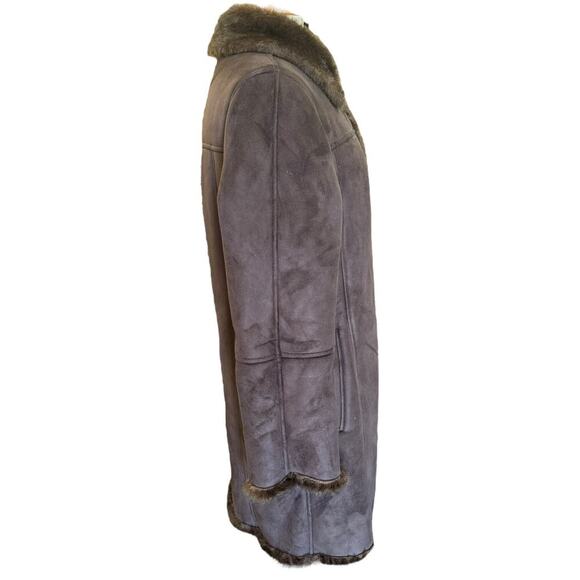 Women's Brown Suede and Faux Fur Lined Pea Coat Jacket by PLATINUM - Picture 5 of 9